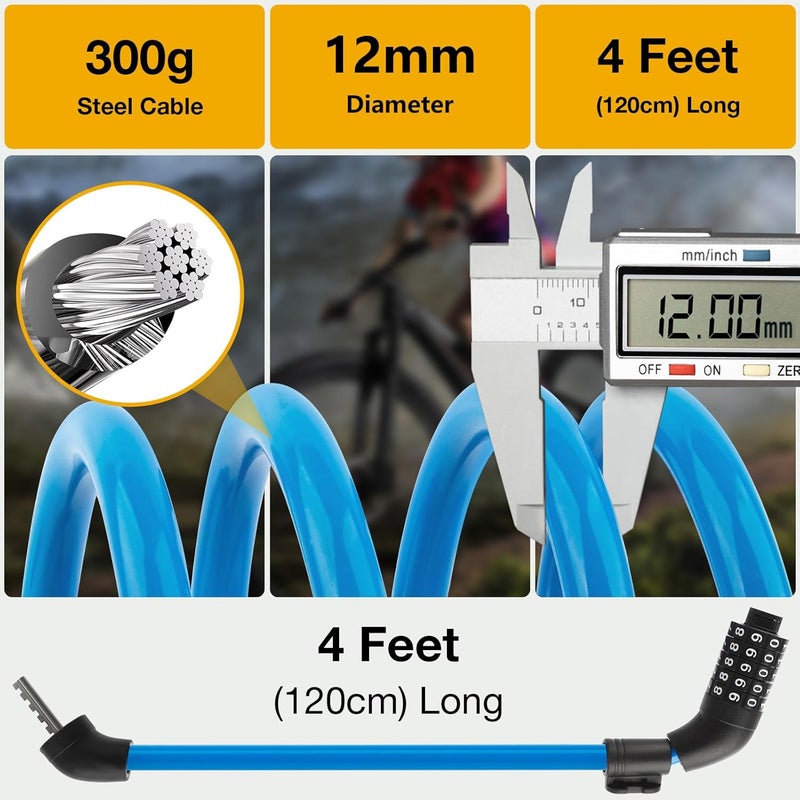 KAOUKUO E Scooter Lock，Bike Lock 4 Feet Bike Locks Cable 5-Digit Bike Combination Lock Heavy Duty Anti Theft Bicycle Lock with Xiaomi M365/Pro2/Max/Ninebot/F Essential Scooter/Bicycle/Motor - Image 3